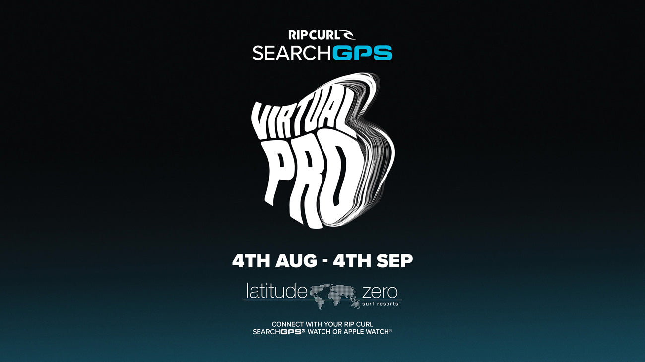 Promotional graphic for the Rip Curl Search GPS Pro event with event details on a dark background.