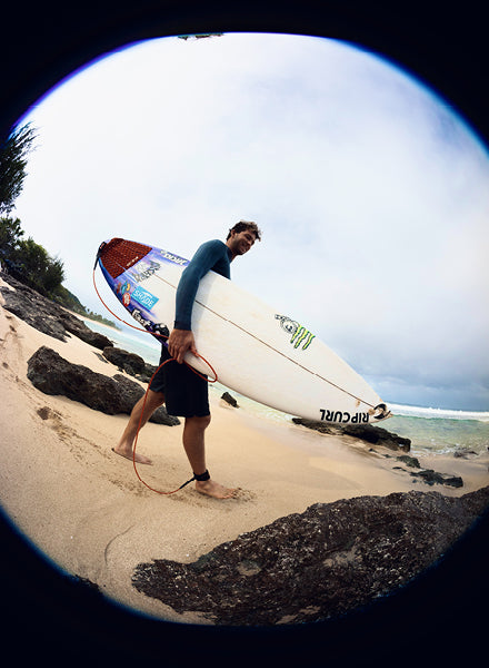 Fisheye image of Crosby in a green rashvest